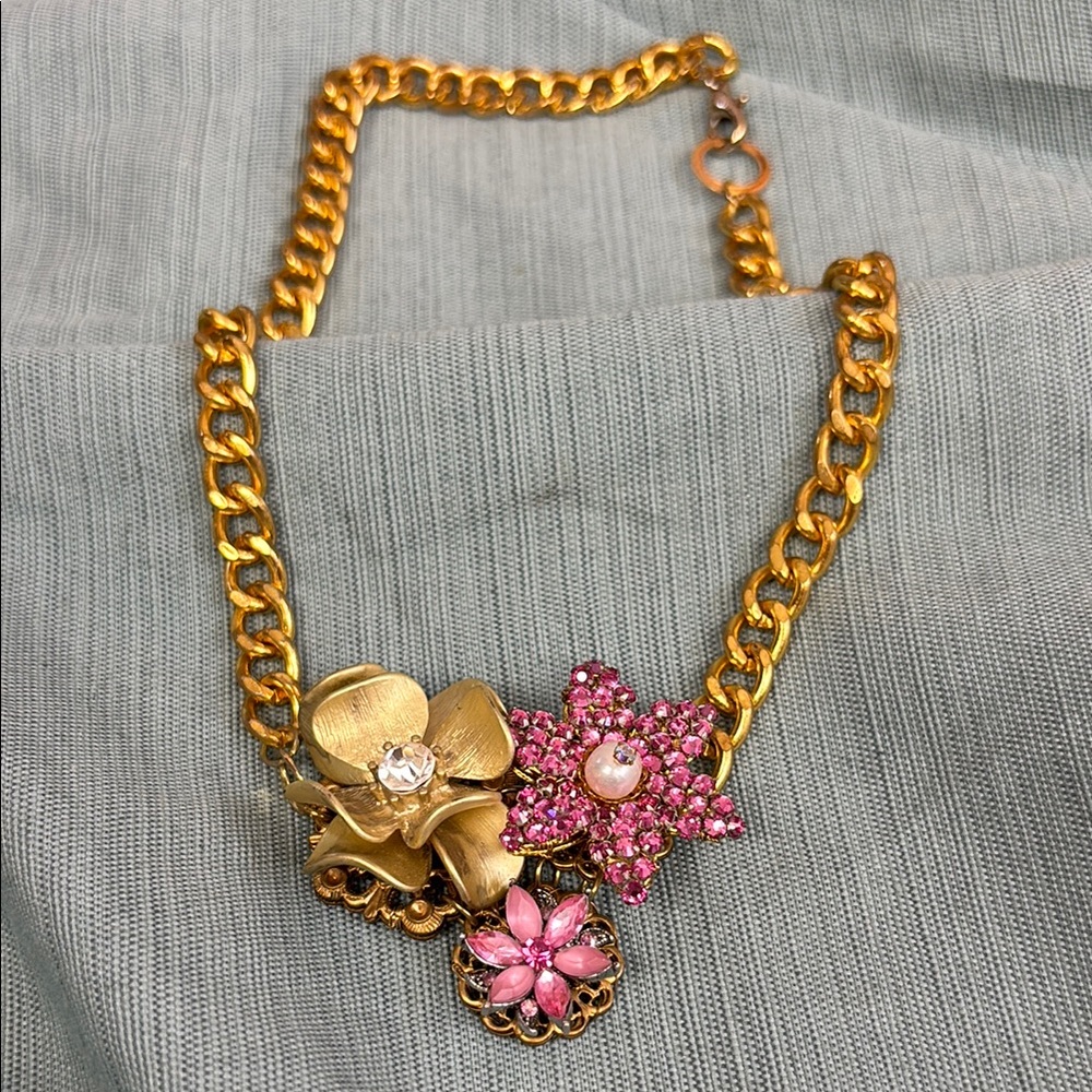 Gold and Pink Boutique Floral Necklace